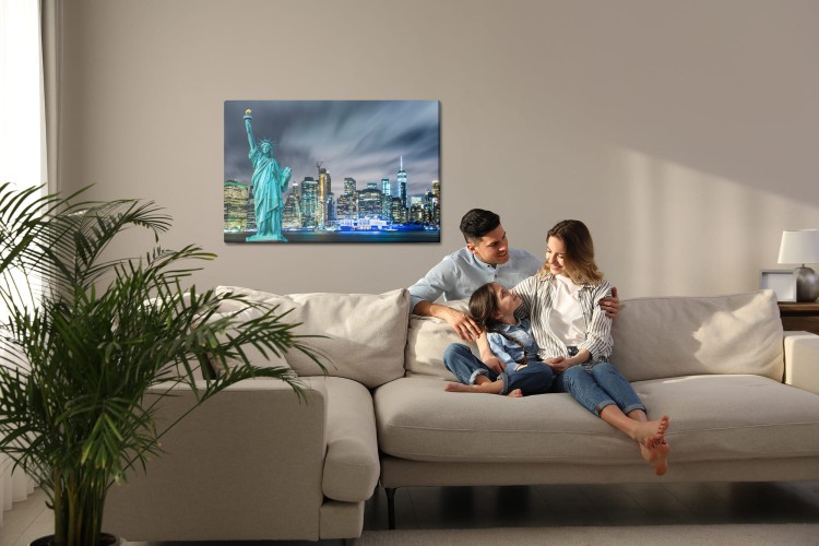 Obraz Na Płótnie Statua Wolności Na Tle Nowojorskich Drapaczy Chmur