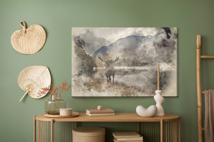Obraz Na Płótnie Akwarelowy Pejzaż Z Jeleniem