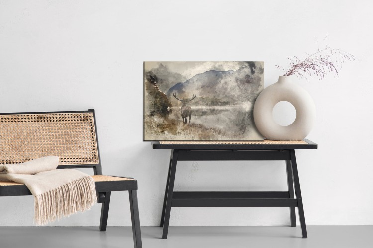 Obraz Na Płótnie Akwarelowy Pejzaż Z Jeleniem