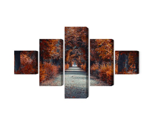 Obraz Wieloczęściowy Ścieżka W Głąb Jesiennego Lasu