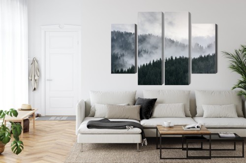 Obraz Wieloczęściowy Mglisty Krajobraz Leśny 3D