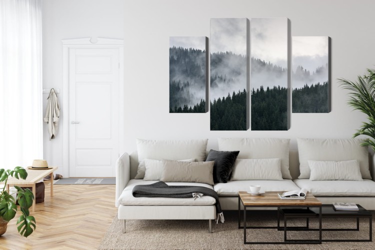 Obraz Wieloczęściowy Mglisty Krajobraz Leśny 3D