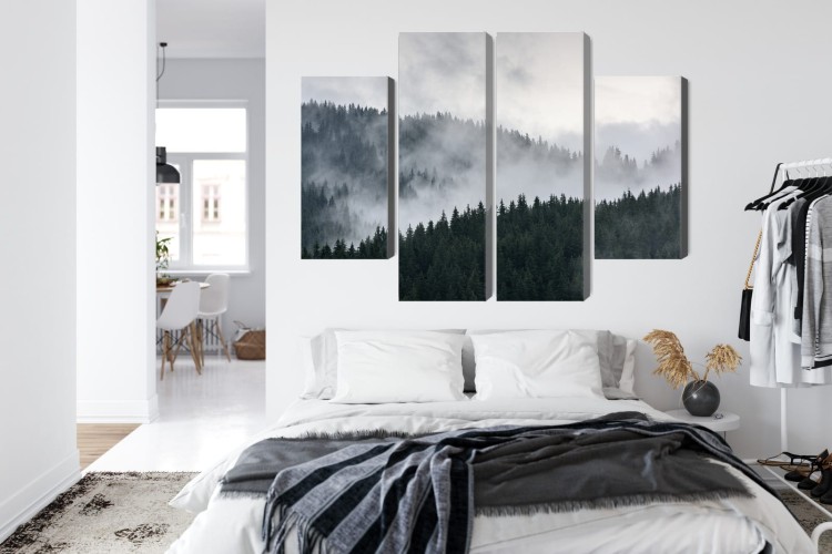 Obraz Wieloczęściowy Mglisty Krajobraz Leśny 3D