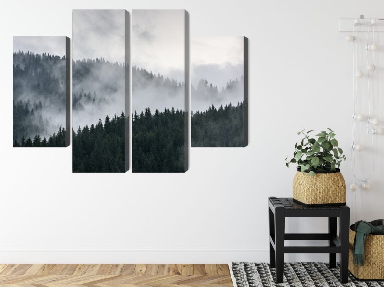 Obraz Wieloczęściowy Mglisty Krajobraz Leśny 3D