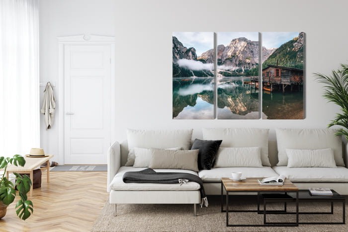 Obraz Wieloczęściowy Domek Nad Włoskim Jeziorem Braies 3D