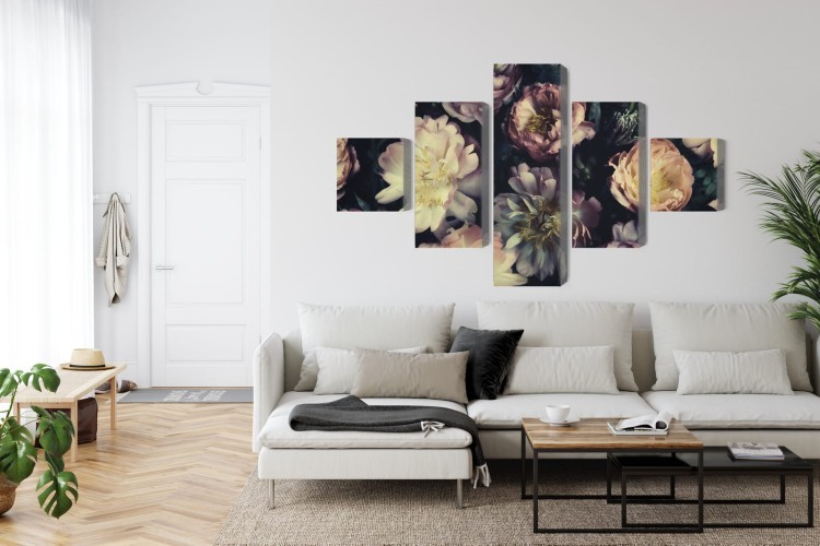 Obraz Wieloczęściowy Bukiet Kolorowych Kwiatów W Stylu Vintage