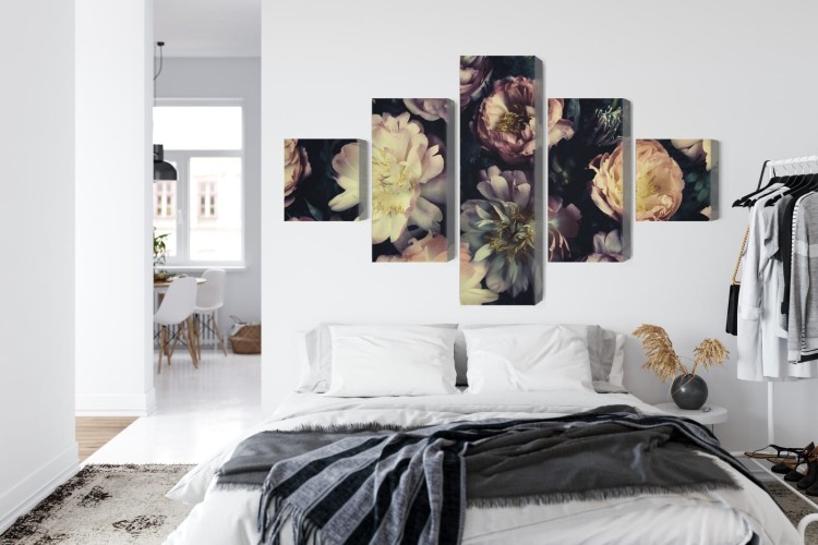 Obraz Wieloczęściowy Bukiet Kolorowych Kwiatów W Stylu Vintage