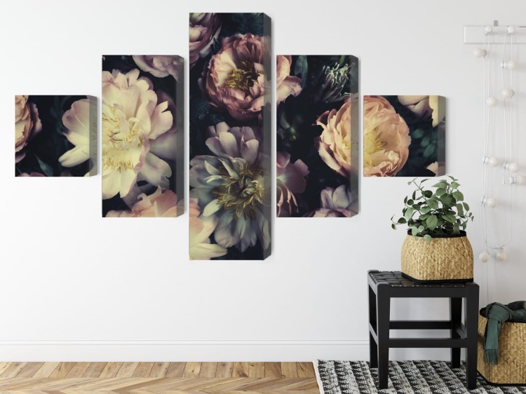 Obraz Wieloczęściowy Bukiet Kolorowych Kwiatów W Stylu Vintage