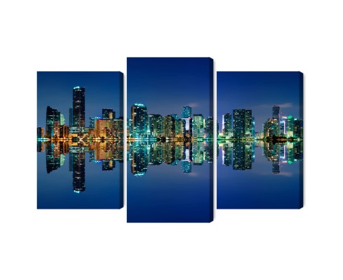 Obraz Wieloczęściowy Panorama Miami Nocą Horyzontalny Widok
