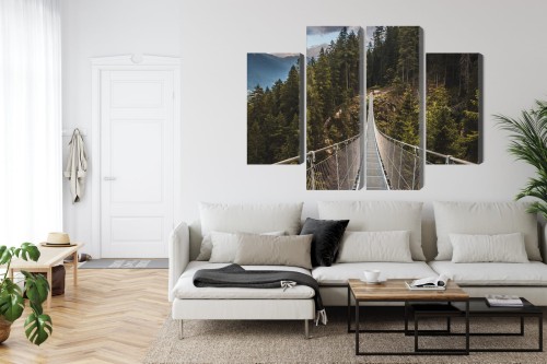 Obraz Wieloczęściowy Most Wiszący W Górskim Lesie 3D