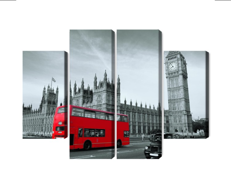 Obraz Wieloczęściowy Czerwony Autobus W Londynie