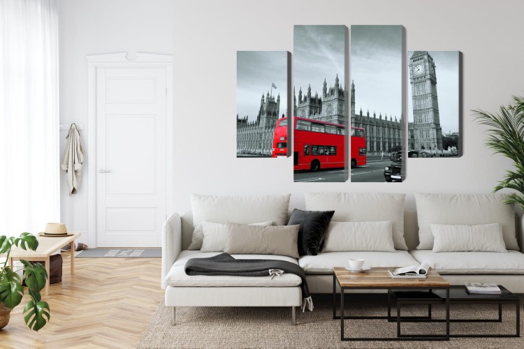 Obraz Wieloczęściowy Czerwony Autobus W Londynie