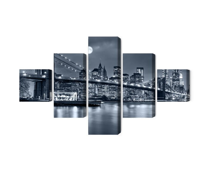 Obraz Wieloczęściowy Nocna Panorama Nowego Jorku Z Księżycem Na Niebie