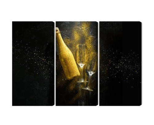 Obraz Wieloczęściowy Złota Butelka Szampana