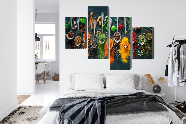 Obraz Wieloczęściowy Zioła I Przyprawy Na Łyżkach