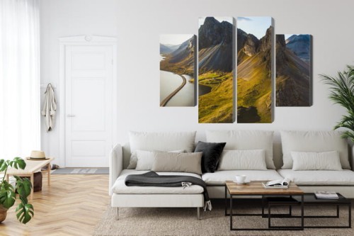 Obraz Wieloczęściowy Widok Z Lotu Ptaka 3D Na Islandzkie Góry