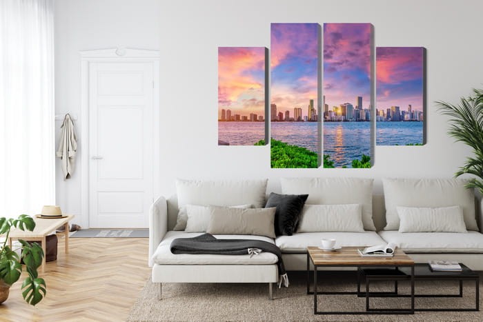 Obraz Wieloczęściowy Panorama Miami Podczas Zachodu Słońca