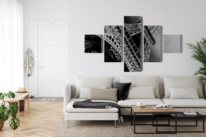 Obraz Wieloczęściowy Czarno-Biały Widok Na Wieżę Eiffla Od Dołu