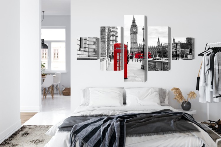 Obraz Wieloczęściowy Londyńska Budka Telefoniczna I Big Ben