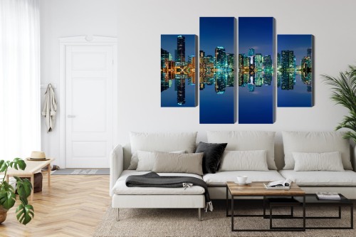 Obraz Wieloczęściowy Panorama Miami Nocą