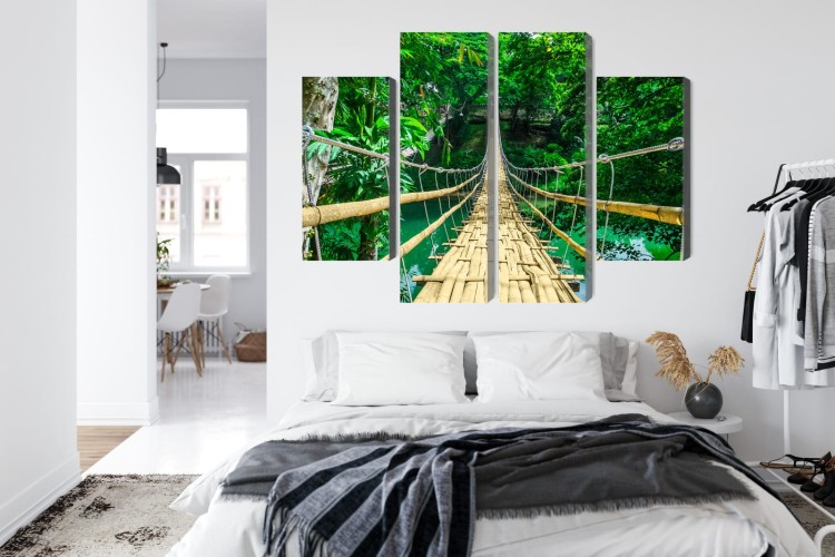 Obraz Wieloczęściowy Bambusowy Most W Lesie Deszczowym