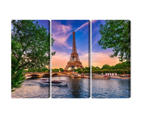 Obraz Wieloczęściowy Wieża Eiffla I Sekwana O Zachodzie Słońca W Paryżu
