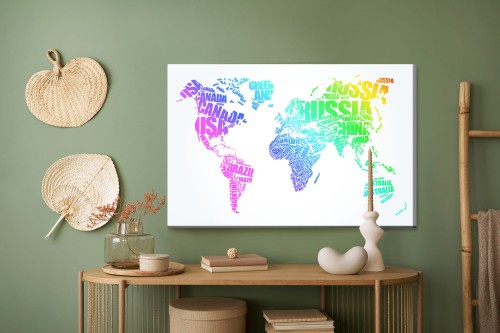 Obraz Na Płótnie Mapa Świata Z Kolorowych Napisów