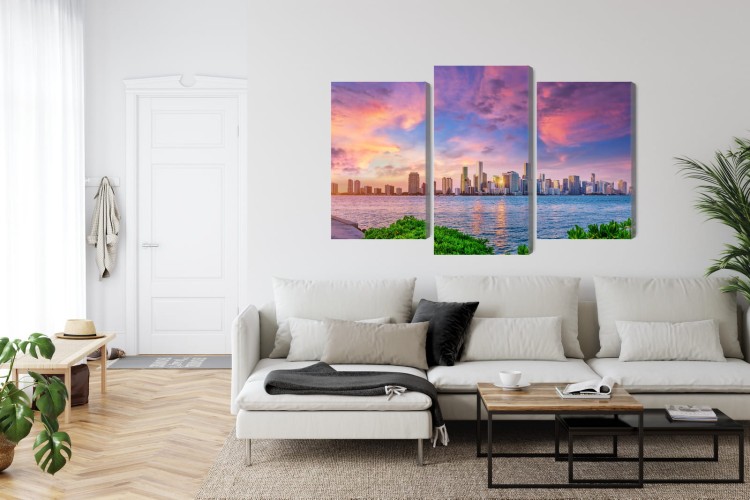 Obraz Wieloczęściowy Panorama Miami Podczas Zachodu Słońca