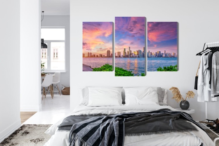 Obraz Wieloczęściowy Panorama Miami Podczas Zachodu Słońca