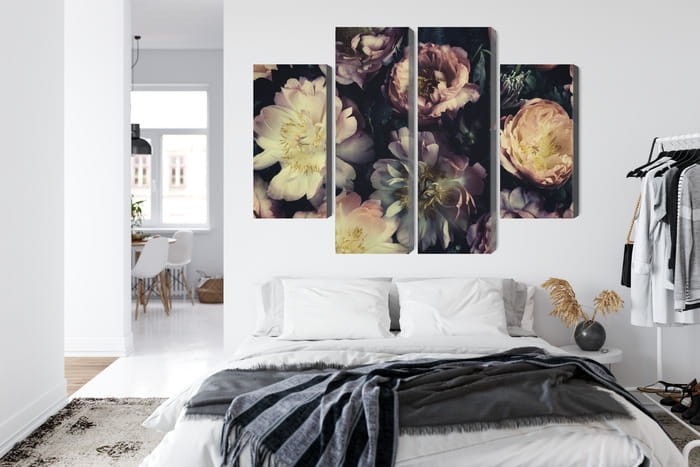 Obraz Wieloczęściowy Bukiet Kolorowych Kwiatów W Stylu Vintage