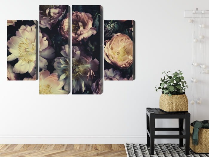 Obraz Wieloczęściowy Bukiet Kolorowych Kwiatów W Stylu Vintage