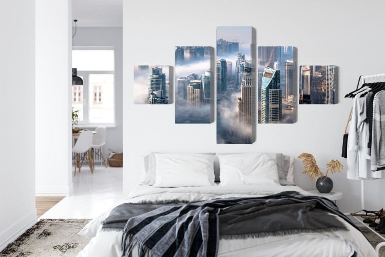 Obraz Wieloczęściowy Panorama Miasta Dubaj We Mgle