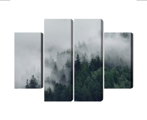 Obraz Wieloczęściowy Zielony Mglisty Las
