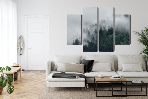 Obraz Wieloczęściowy Zielony Mglisty Las