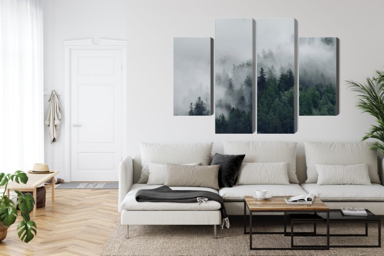 Obraz Wieloczęściowy Zielony Mglisty Las