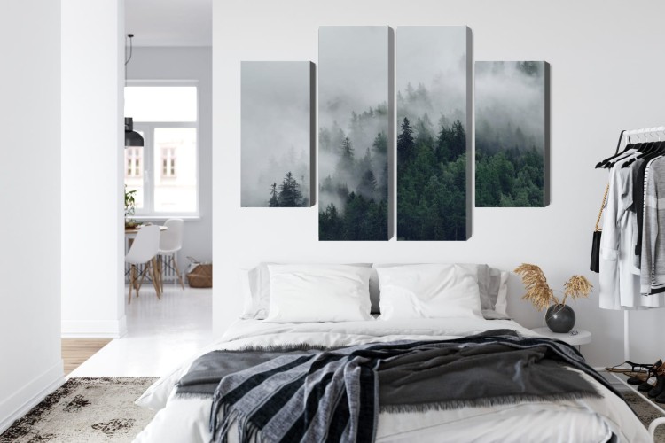 Obraz Wieloczęściowy Zielony Mglisty Las