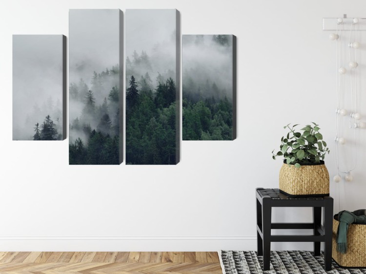 Obraz Wieloczęściowy Zielony Mglisty Las