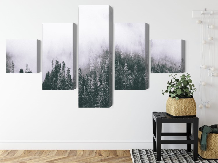 Obraz Wieloczęściowy Las Spowity Mgłą