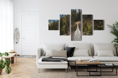 Obraz Wieloczęściowy Most Wiszący W Górskim Lesie 3D