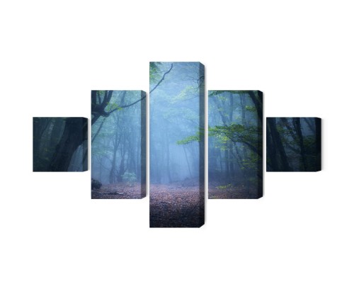 Obraz Wieloczęściowy Zamglony Leśny Krajobraz 3D