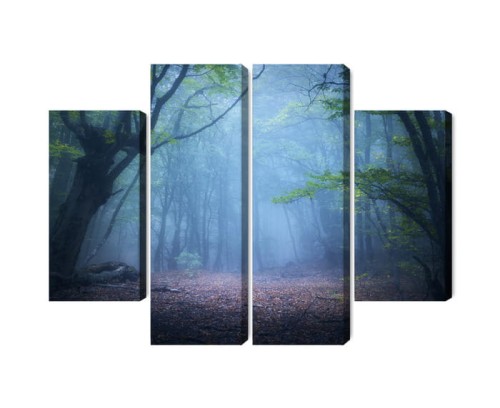 Obraz Wieloczęściowy Zamglony Leśny Krajobraz 3D
