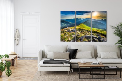 Obraz Wieloczęściowy Zachód Słońca W Górach 3D