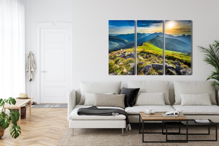 Obraz Wieloczęściowy Zachód Słońca W Górach 3D