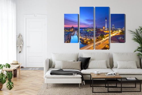 Obraz Wieloczęściowy Panorama Berlina O Zachodzie Słońca