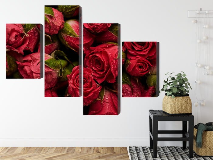 Obraz Wieloczęściowy Róże Z Kroplami Wody
