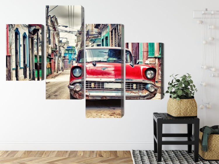 Obraz Wieloczęściowy Czerwony Samochód Chevroleta W Stylu Retro