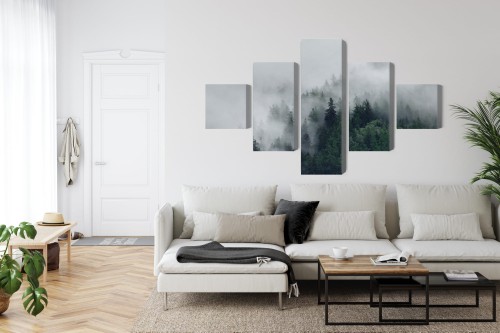 Obraz Wieloczęściowy Zielony Mglisty Las