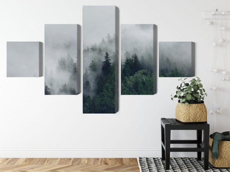 Obraz Wieloczęściowy Zielony Mglisty Las