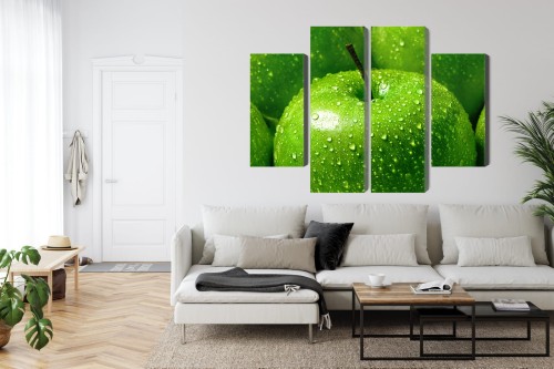 Obraz Wieloczęściowy Zielone Jabłka W Skali Makro