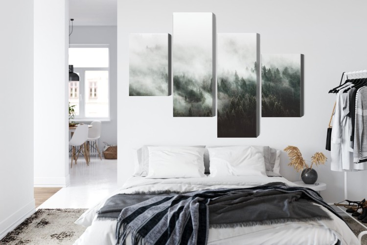 Obraz Wieloczęściowy 3D Mglisty Krajobraz Leśny